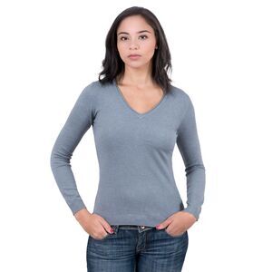 Real Cashmere Grey V-Neck Cashmere Blend WomensSweater